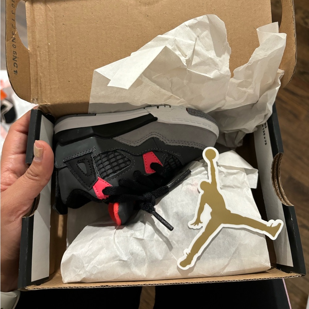 Jordan 4 Retro TD Black Red Gray Sneakers - Picture 2 of 10